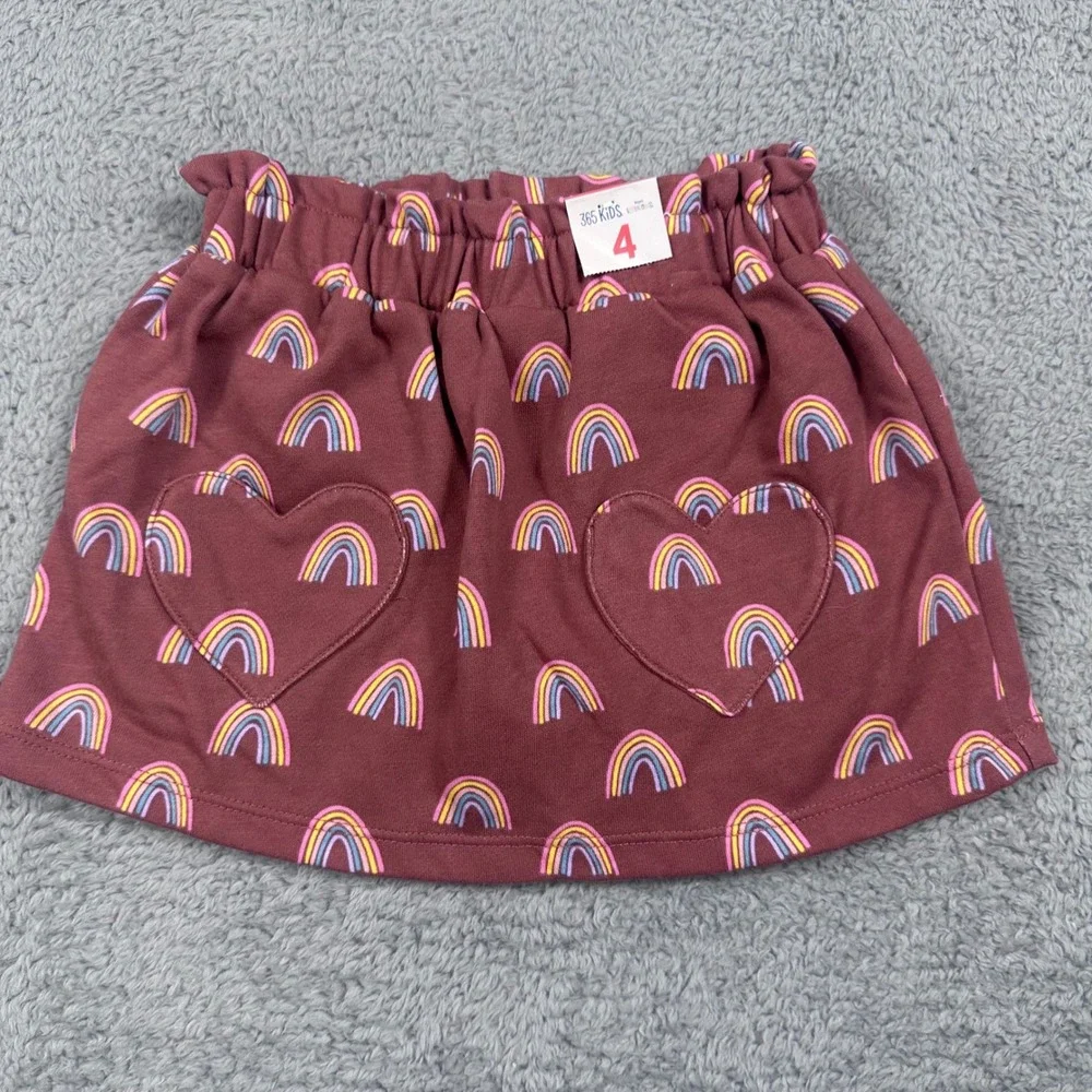 365 Kids Garanimals Scooter Skirt Girls 4 Burgundy Rainbow‎ Heart Pockets NWT